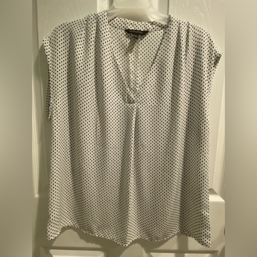 White with black dots cap-sleeve blouse